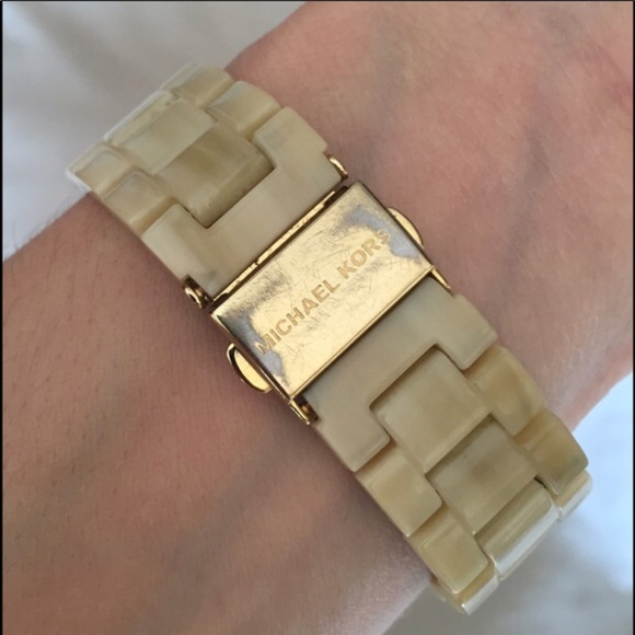 Acetate & Gold Tone Watch w/Crystal Detail - Picture 3 of 4